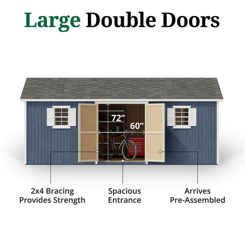 Classic Blue and White 12' x 20' Wood Workshop Shed Kit