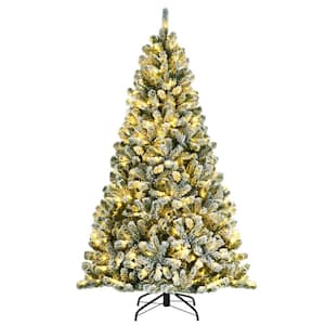 6 ft. Pre-Lit Snow Flocked Hinged Artificial Christmas Tree with 928 Tips and Metal Stand