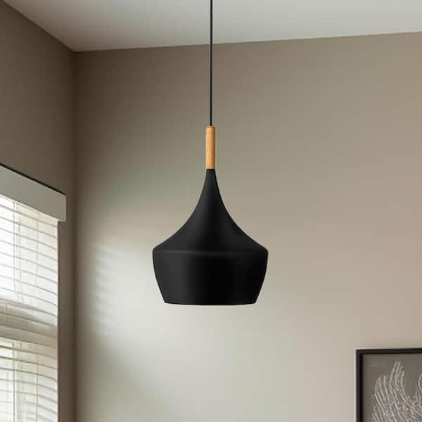 Briignite 60-Watt 1-Light Matte Black Cone Pendant Light with Metal Bell Shade and No Bulbs Included for Kitchen Island