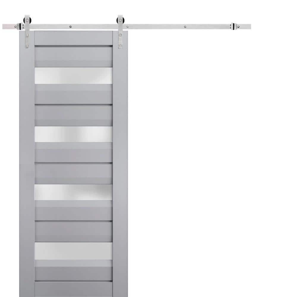 Assembly Required 28 in. x 84 in. 1-Panel Frosted Glass Matte Grey Solid Wood Sliding Barn Door with Hardware Kit price history on PriceWatchPro