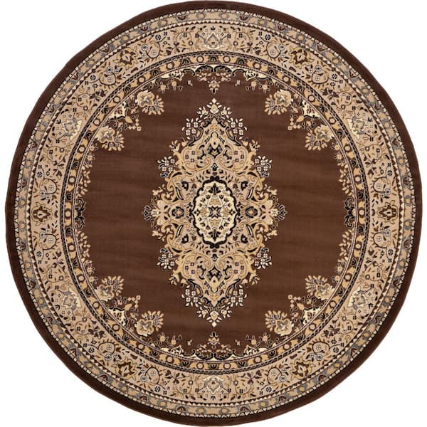 Unique Loom Reza Washington Brown 8' 0 x 8' 0 Round Rug