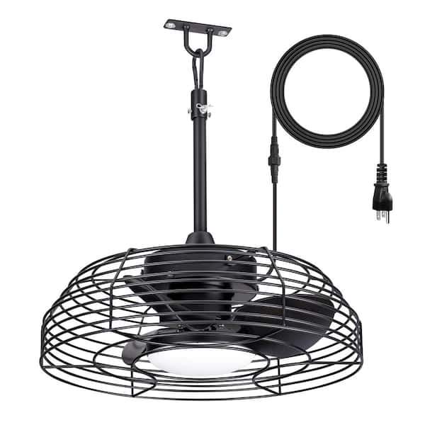 19 in. Black Outdoor Integrated LED Caged Ceiling Fan with Light and Remote Control for Patios Gazebo