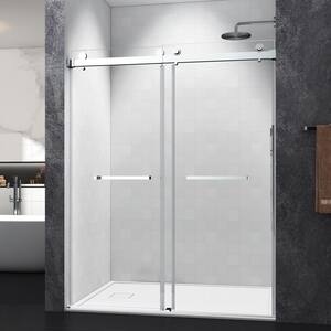 60 in. W x 76 in. H Sliding Frameless Shower Door Soft Close in Brushed Nickel with Clear Glass