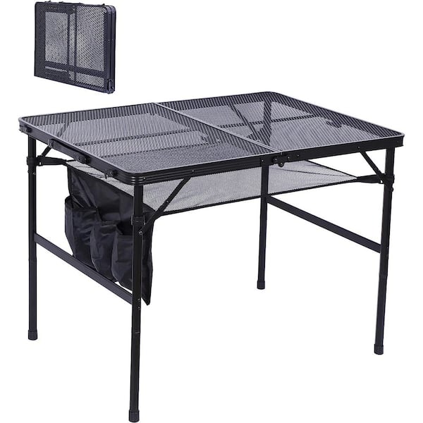 MUKE Table for Grill, 35.5 in. Camping Table, Power-Coated Steel Rectangular Picnic Tables, Adjustable Height, Mesh Bag
