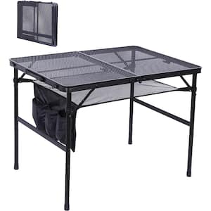 Table for Grill, 35.5 in. Camping Table, Power-Coated Steel Rectangular Picnic Tables, Adjustable Height, Mesh Bag