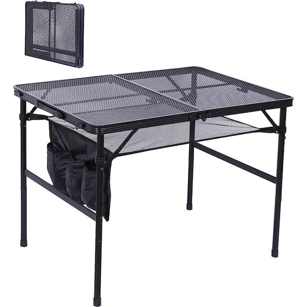 NICE C Table for Grill, 35.5 in. Camping Table, Power-Coated Steel Rectangular Picnic Tables, Adjustable Height, Mesh Bag