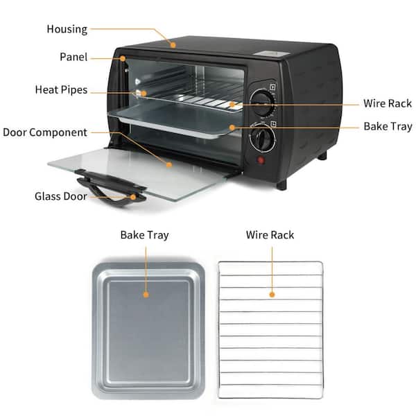 Mainstays 4 Slice Black Toaster Oven with Dishwasher-Safe Rack