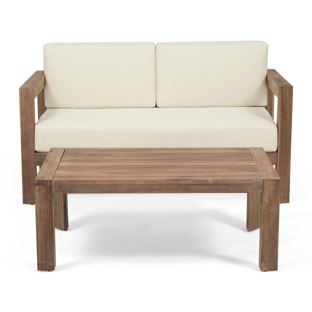 2-Piece Brown Frame Acacia Wood Outdoor Loveseat and Coffee Table with Beige Cushions price history on PriceWatchPro