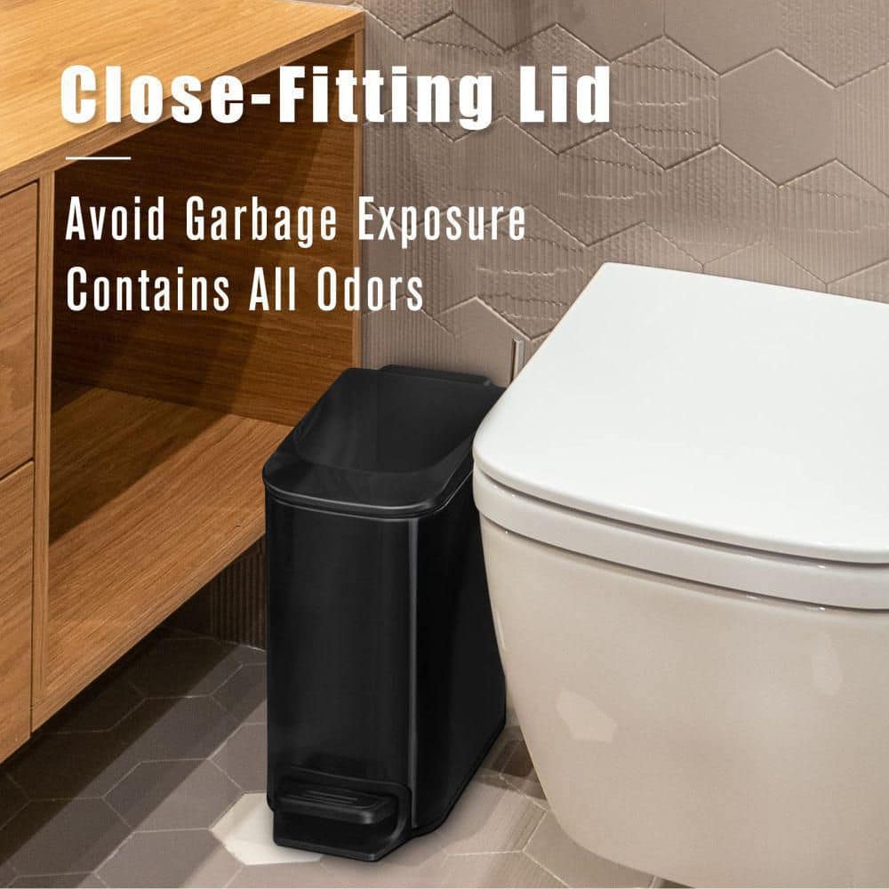 Matt Black Stainless Steel Pedal Trash Can with Soft Close Lid