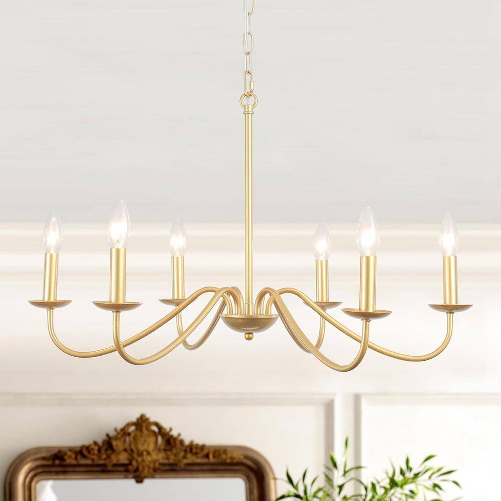 Gold 6-Light Candle Style Metal Chandelier