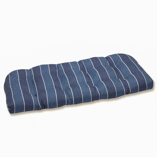 Pillow Perfect Striped Rectangular Outdoor Bench Cushion in Blue