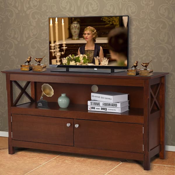 44 in. Brown TV Stand Console Wooden Storage Cabinet Television Stand