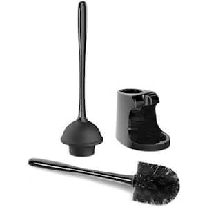 Toilet Plunger and Bowl Brush Combo for Bathroom Cleaning, Black, 1-Set, Toilet Brush and Holder