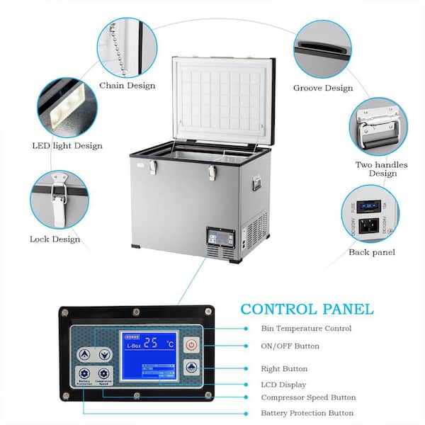 Costway 90 QT Car Refrigerator Portable Travel Freezer Chest Cooler  w/Compressor DC 12/24V & AC AX10006US-GR - The Home Depot