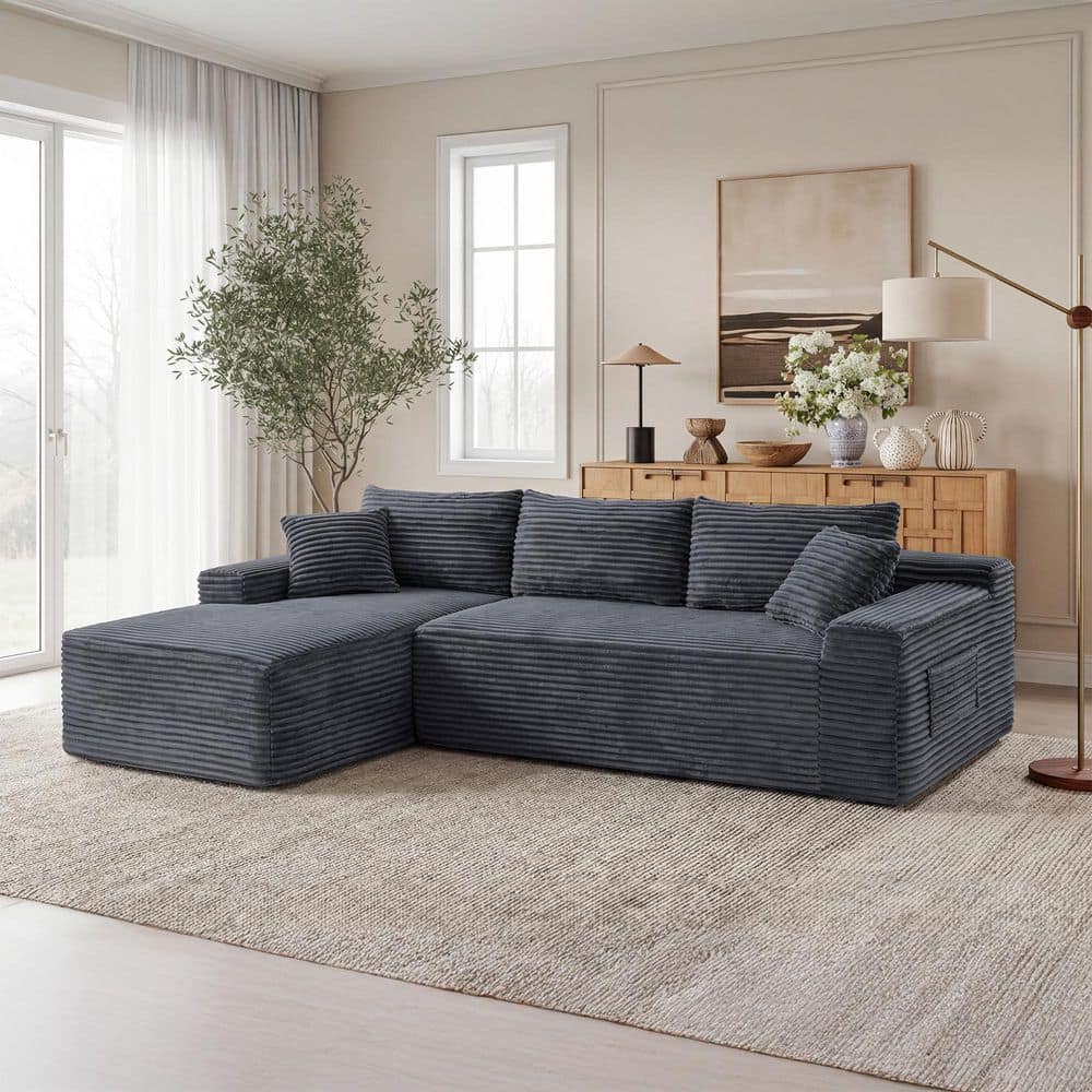 Corduroy modular sofa グレージュ 定価93,000円　左側 Noble House Gia 106.3 in. 2-Piece Compressed Corduroy Modular