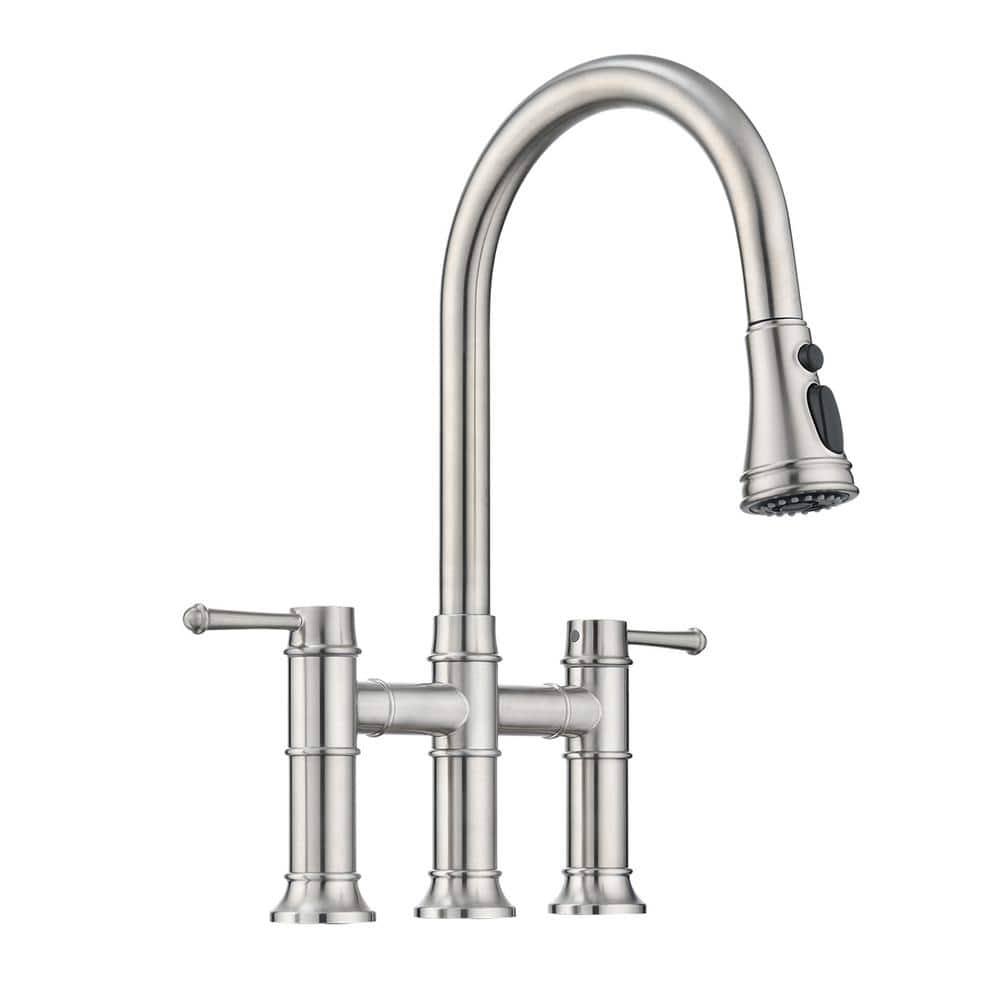 Fapully Double Handle Kitchen Bridge Faucet with Pull Down Sprayer ...