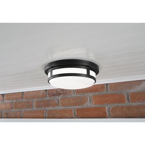 9 in. Round Black Indoor Outdoor LED Flush Mount Ceiling Light Adjustable CCT 600 Lumens Wet Rated Front or Side Door