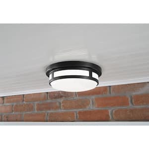 9 in. Round Black Indoor Outdoor LED Flush Mount Ceiling Light Adjustable CCT 600 Lumens Wet Rated Front or Side Door