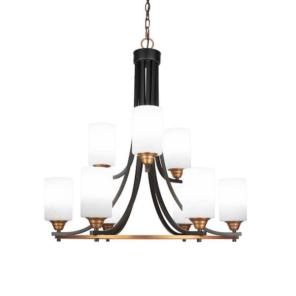 Unbranded Madison 9-Light Matte Black and Brass Round Chandelier with 4 in. White Muslin Glass Shades, No bulbs included