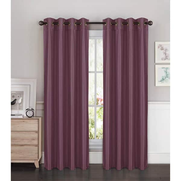 Window Elements Semi-Opaque Kim Faux Silk Extra Wide 96 in. L Grommet Curtain Panel Pair, Plum (Set of 2)