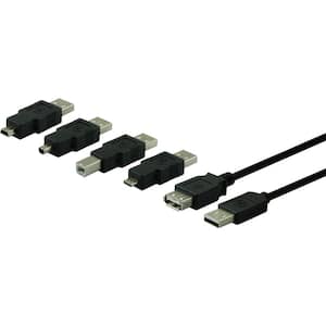 Universal USB 2.0 Adapter Kit, 6 ft. A Male to A Female Cable, 4 Adapters Included