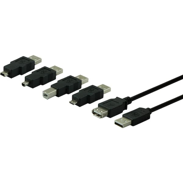 GE Universal USB 2.0 Adapter Kit, 6 ft. Male to A Female Cable, 4 Adapters Included 33758 - The Home Depot