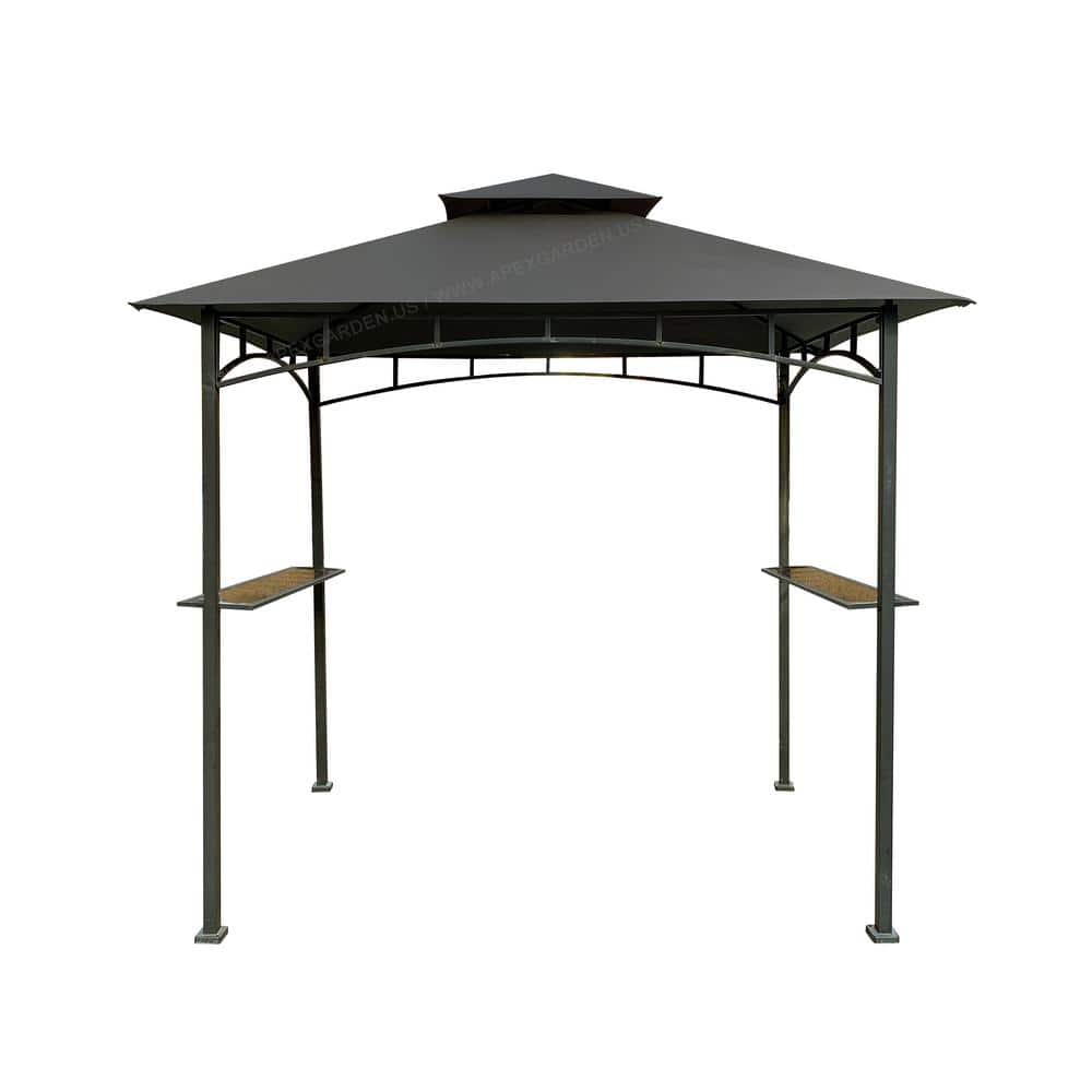 Brown Metal Grill Gazebo with Gray Polyester Roof