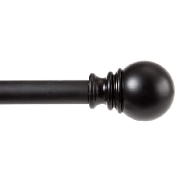 Kenney Layla 30 in - 84 in. Adjustable 1 in. Single Decorative Window Curtain Rod in Black with Ball Finials