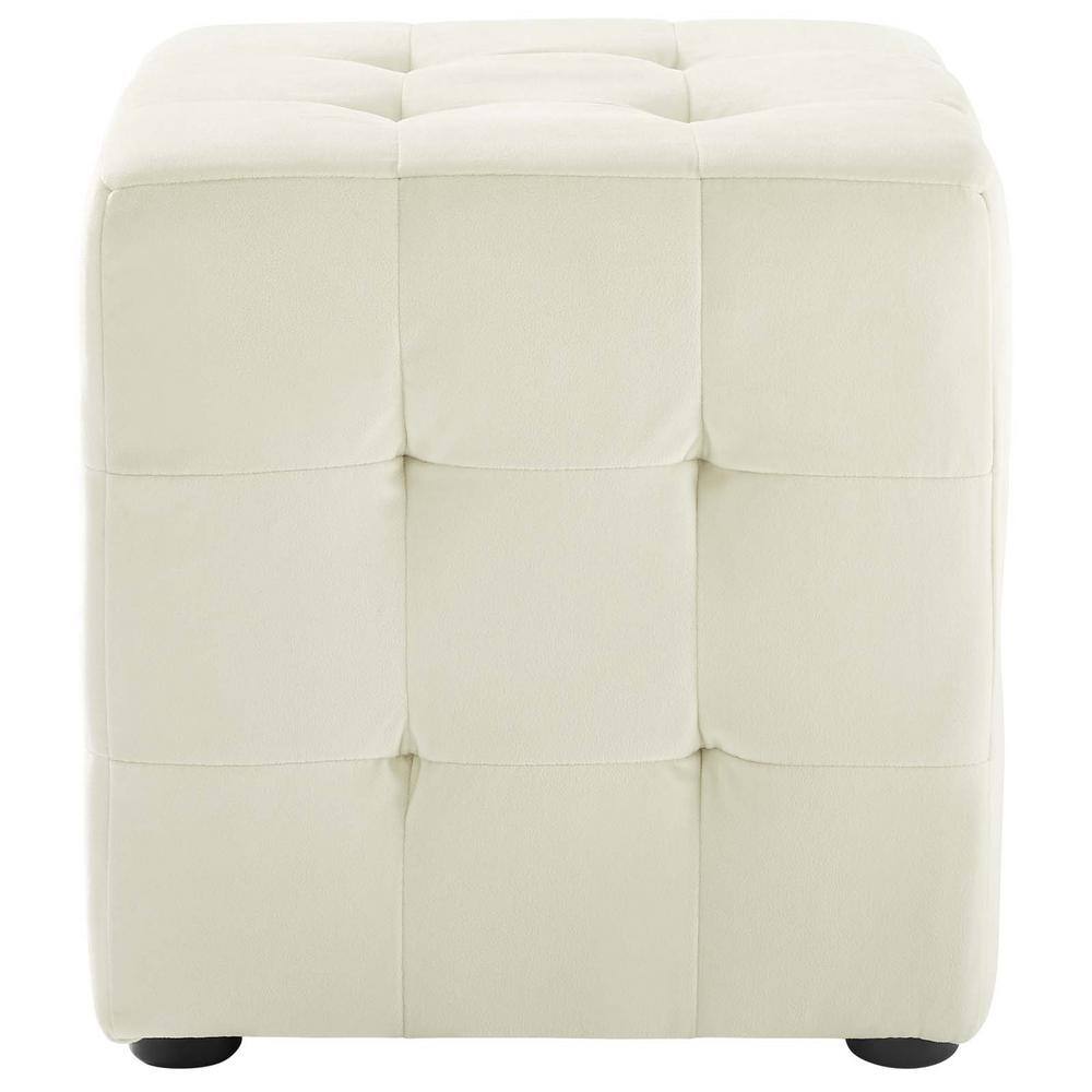 Ivory Tufted Cube Performance Velvet Ottoman