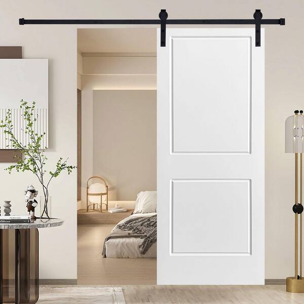 AIOPOP HOME Modern 2-Panel 30 in. x 80 in. MDF White Barn Sliding