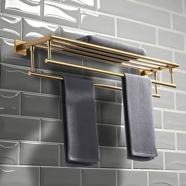 32 in. Wall Mounted Double Towel Bar in Brushed Gold