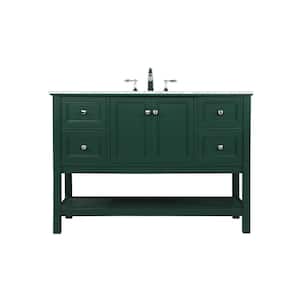 Simply Living 48 in. W x 22 in. D x 34 in. H Bath Vanity in Green with Carrara White Marble Top