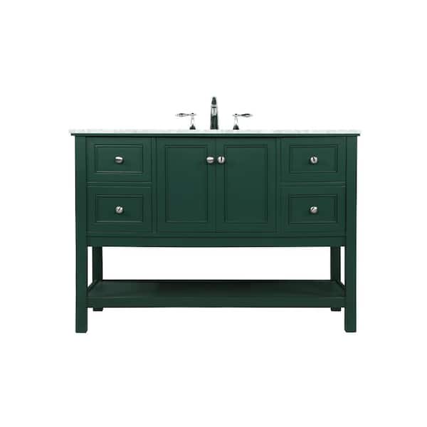 Unbranded Simply Living 48 in. W x 22 in. D x 34 in. H Bath Vanity in Green with Carrara White Marble Top