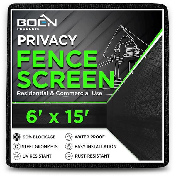 BOEN 6 ft. x 15 ft. Black Privacy Fence Screen Netting Mesh with Reinforced Grommet for Chain link Garden Fence