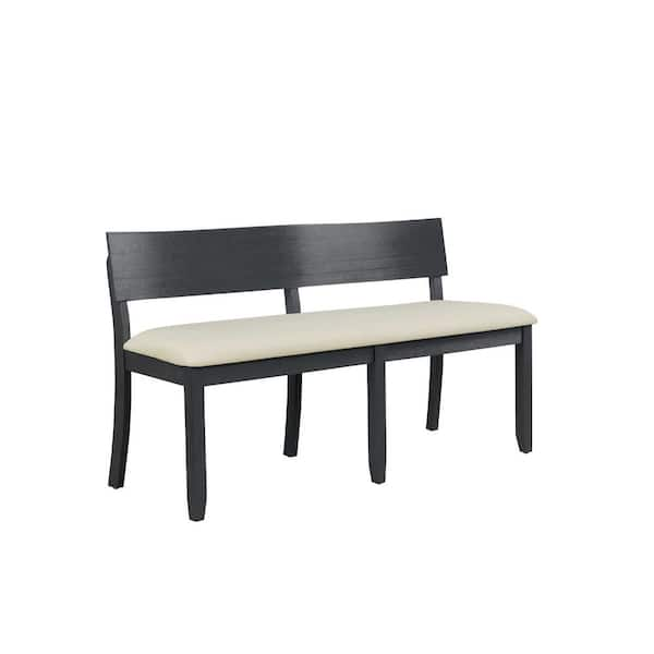 Black leather dining bench best sale with back