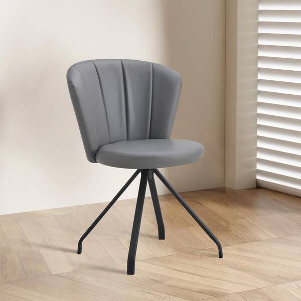 Harper & Bright Designs Gray Faux Leather Upholstered Metal 360° Swivel Shell Chair for Dining Room, Bedroom, Living Room, Office