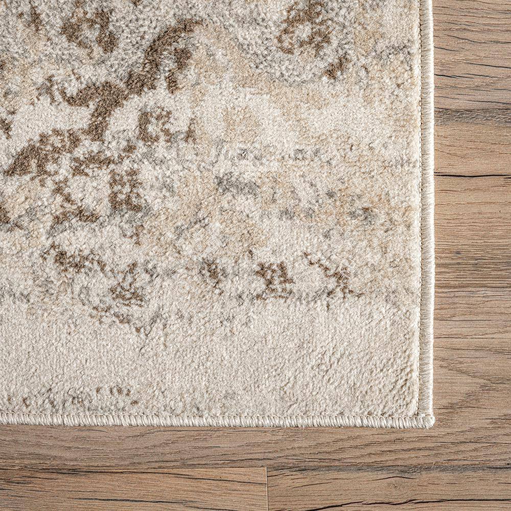Beige Floral Synthetic Rectangular Area Rug 6' 7" x 9'