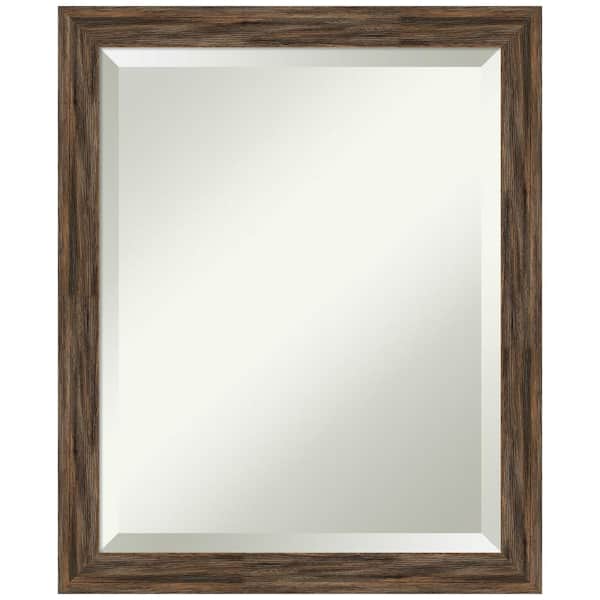 Amanti Art Regis Barnwood Mocha Narrow 18.5 in. W x 22.5 in. H Wood Framed Beveled Wall Mirror in Brown