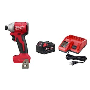 M18 18-Volt Lithium-Ion Compact Brushless Cordless 1/4 in. Impact Driver with M18 5.0Ah Battery and Charger