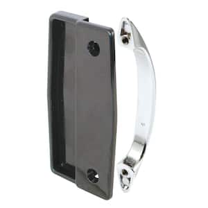 Sliding screen door black inside handle, chrome diecast outside handle.