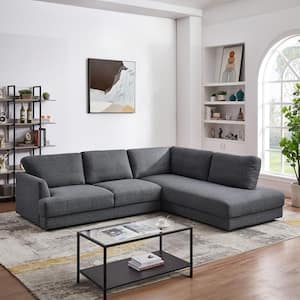 Glenville 108 in. Square Arm 2-piece High Quality Linen Polyester Mix L Shaped Right Facing Cozy Sectional Sofa in Gray