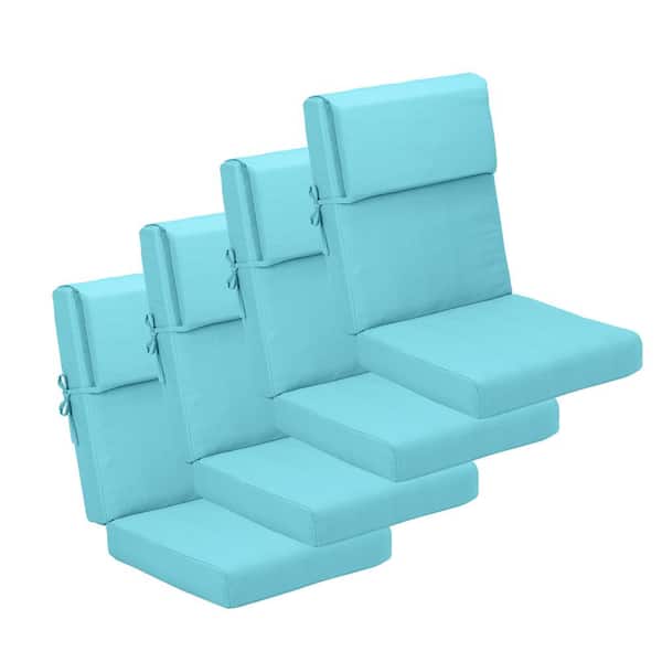 Aoodor 20.5 in. x 20.5 in. Outdoor High Back Chair Cushion with Adjustable Buckles and Ties in Lake Blue (4-Pack)