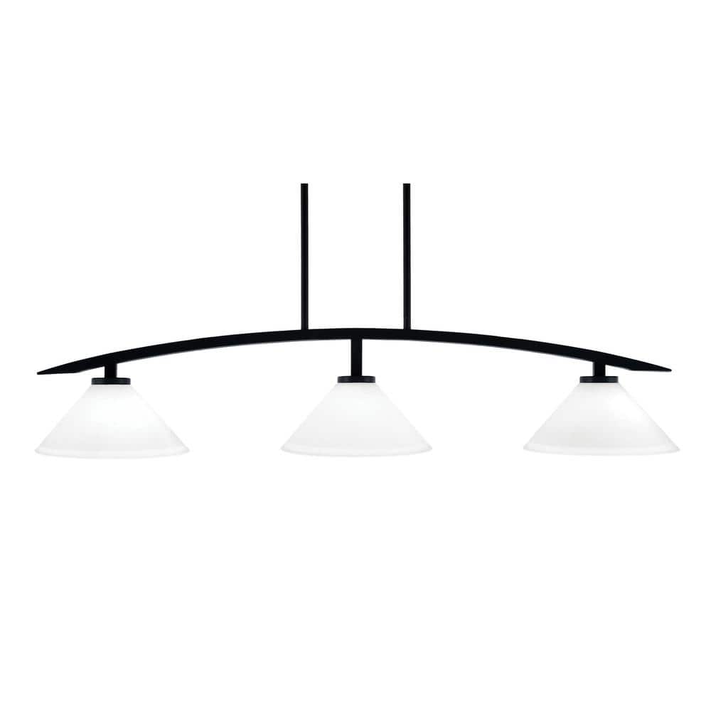Siena 41.25 in. 3-Light Matte Black Chandelier with 10 in. White Muslin Gla