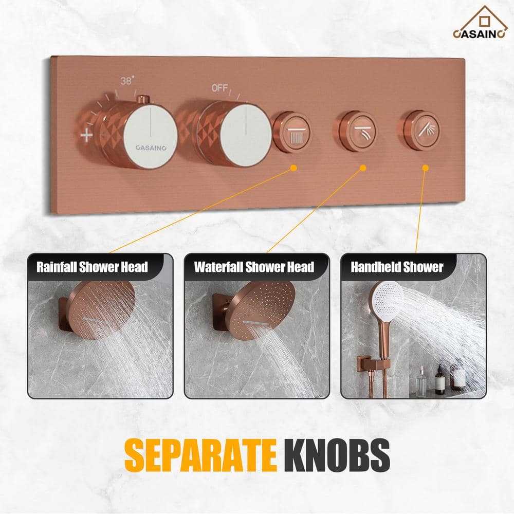 Brushed Rose Gold Stainless Steel Ceiling Mounted Shower System