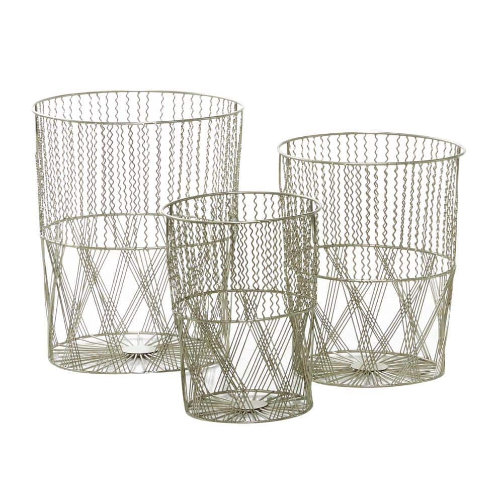 Silver Metal Contemporary Round Storage Baskets, Set of 3