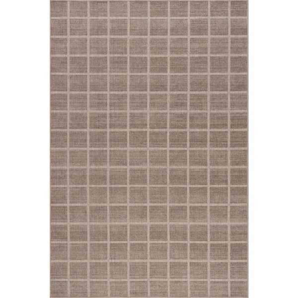 Verity Checkered Washable Brown 9 ft. x 12 ft. Indoor Area Rug