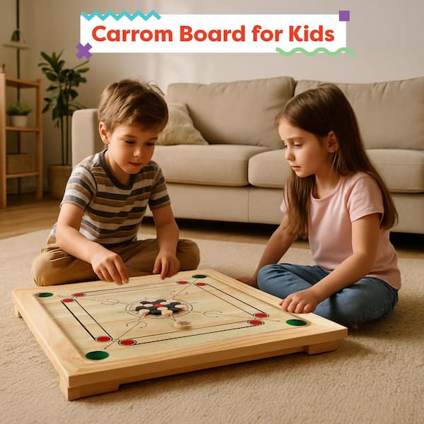 Hey! Play! Wooden Carrom Board Game with Cue Sticks 80-CROK - The