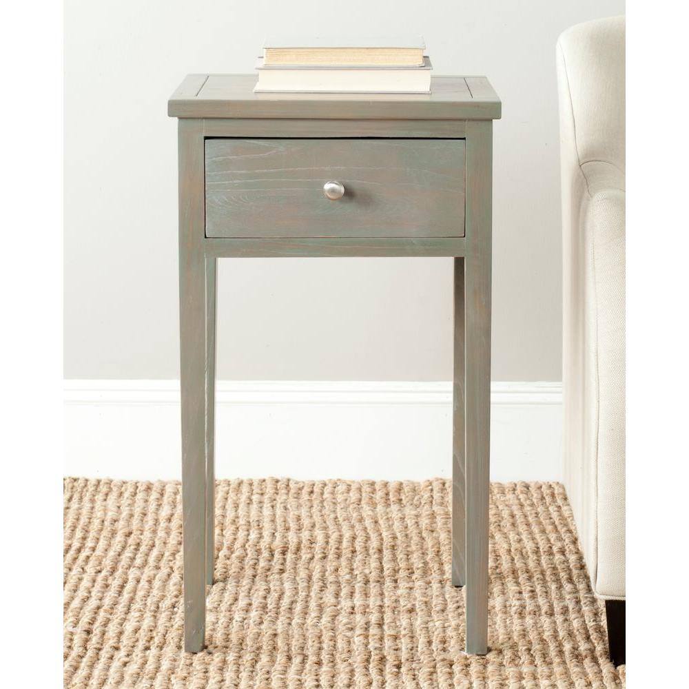 Ash Grey Elm Wood Nightstand with Drawer