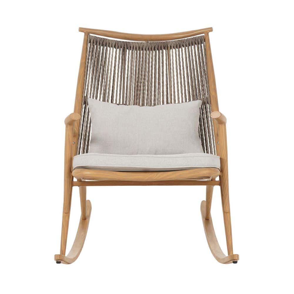 Maple Metal Outdoor Rocking Chair with Light Gray Cushion & Breathable ...