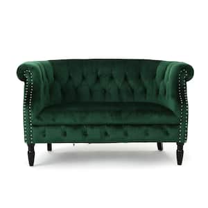 Milani 51.5 in. Emerald Solid Velvet 2-Seats Loveseats with Armrests